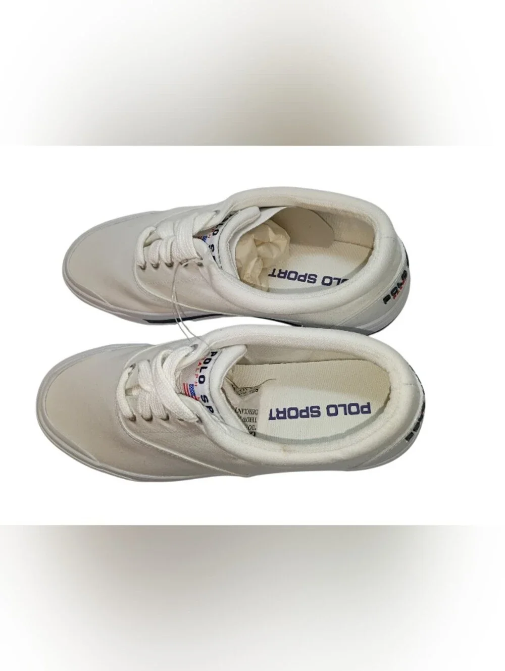 VTG Polo Sport Ralph Lauren CLipper White Canvas Shoes Mens Size 9D NEW WITH BOX